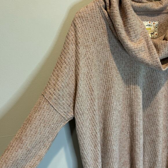 Anthro Maeve Oatmeal Ribbed Cowl Neck Sweater - size Large - Picture 4 of 7